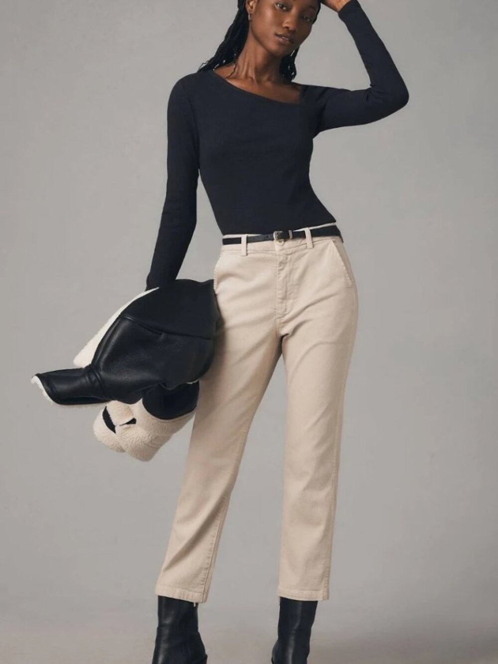 AMO Easy Crop Straight Trousers  Cream Size - 28